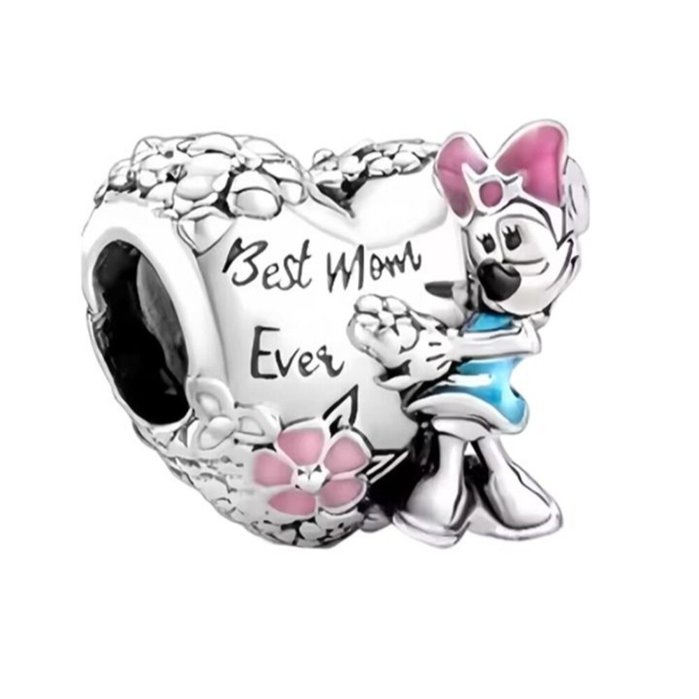 NWOT Minnie Mouse "Best Mum Ever" Heart Disney x Pandora FIT Silver Charm